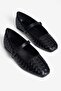 Women's Ballet Flats with Knitted Textured Straps and Square Toe Marela Black
