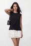 Women's Ecru Lace and Ruched Detail Lined Sleeveless Sandy Fabric Blouse
