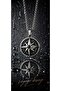 Stainless Steel Black Crystal Stone Detailed North Star Compass Necklace