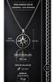 Stainless Steel Black Crystal Stone Detailed North Star Compass Necklace - 5