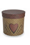 Woodgrain Tan Round Cardboard Gift Box with Primitive Heart Design Lid for Rustic13×13 cm