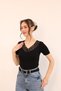 V-Neck Lace Detail Blouse Black Color