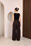 Lace-Up Elastic Waist High Waist Trousers Bitter Brown - 4