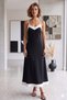 New Season Women's V-Neck Contrast Detailed Janjan Crepe Stylish and Comfortable Midi Dress - 6