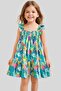 Girl's Tropical Patterned, Ruffled, and Gipe Detailed Summer Dress