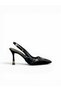 Women's Stiletto Black Patent Leather Pointed Toe Medium Heel Stone Buckle New Season F6180 - 2
