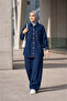 Women's Denim Set Oversized Shirt & Wide Leg Trousers Navy Blue - 4