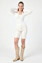 White Lace Tied Slim Fit Lycra Long Sleeve Women's Blouse - 3