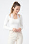 White Lace Tied Slim Fit Lycra Long Sleeve Women's Blouse - 5