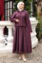 Plum Buttoned Sleeve Lace Shirt and Skirt Set