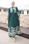 Emerald Green Half Buttoned Sleeve Elastic Viscose Dress