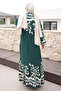 Emerald Green Half Buttoned Sleeve Elastic Viscose Dress - 2