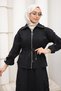 Black Zippered Jacket, Cargo Pockets, Skirt Set - 5