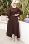 Brown Elastic Sleeve Belted Piece Dabıl Dress - 3