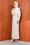 Ecru Plus Size Collar Stone Detailed Evening Dress - 4