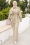 Light Mink Flounce Waist Tie Tunic and Trousers Set