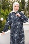 Navy Blue Half Buttoned Viscose Dress with Elastic Sleeves - 4