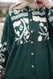 Emerald Green Half Buttoned Sleeve Elastic Viscose Dress - 3