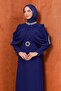 Navy Blue Plus Size Collar Stone Detailed Evening Dress - 2