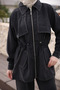 Black Elastic Waist Zippered Jacket and Pants Set - 2