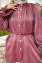 Burgundy Buttoned Tunic with Sleeves and Waist Tie - 2