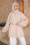 Beige Piping Detailed Modal Woven Shirt with String Tie
