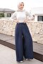 Navy Blue Pleated Wide-Leg Trousers - 4