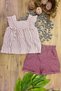 "Baby Girl Summer Linen Set, Plum Striped, 100% Cotton Top and Bottom, 6 Months - 3 Years Old" - 2