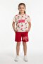 Red Cherry Patterned Love Written T-Shirt and Shorts Set for Girls 23897 - 2