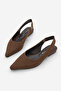 Women's Pointed Toe Open Back Thick Banded Elastic Daily Ballerinas Venga Brown Suede
