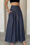Women's Denim Look Flared Skirt with Pockets - 2