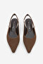 Women's Pointed Toe Open Back Thick Banded Elastic Daily Ballerinas Venga Brown Suede - 5