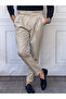 Bird's Eye Pattern Pleated Trousers with Belt Buckle Detail