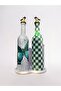 750 ml Special Design Green Checkered Patterned 2-Piece Decorative Glass Oil Pot Set – with Gold Lid and Stone Presentation Stand
