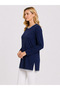 Anne Combed Cotton Comfortable Fit Cuffed Crew Neck Stone Embroidered Combed Cotton Blouse (Collar and Hem Cuffed.) - 2