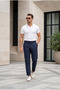 Men's Boyfriend Style Pleated Double-Legged Navy Blue Fabric Trousers Mz-1021 - 4
