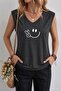 Smiling Face Heart Printed Women's Oversize Sleeveless T-Shirt