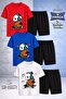 Kids' Panda Skateboard Colorful Note Printed Crew Neck 3-Piece T-Shirt - Shorts Set