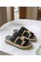 Design White Leather Look Straw Sole Summer Slippers - 2