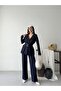Pile Detail Belted Blazer Jacket and Trousers Two-Piece Set - 5