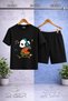Kids' Panda Skateboard Colorful Note Printed Crew Neck T-Shirt - Shorts Set
