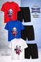 Children's Panda Red Headphones Printed Crew Neck 3-Piece T-Shirt - Shorts Set