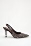 Satin Stone Pointed Toe Brown Color Women's Thin Heeled Evening Dress Shoes - 2