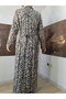 100% Cotton Viscose Belted Waist Collared Long Sleeve Buttoned Long Dress, Hijab Dress - 4