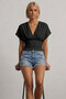 Butha Slim Fit Waist-Slimming Front and Back V-Neck Low Sleeve Women's Blouse & Top & Tshirt - Black - 4