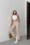 Women's Stone-Colored High Waist Elastic Waist Loose-Leg 100% Cotton Linen Casual Summer Trousers
