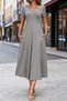 New Season Women's Short Sleeve V-Neck Pocket Midi Viscose Casual Dress - 2