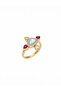 Zircon Stone White Enamel Pink Stone Detail Adjustable Ring - 2