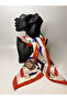 Red and White Belt Patterned Double-Sided Square Scarf (70X70 cm)