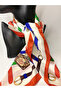 Red and White Belt Patterned Double-Sided Square Scarf (70X70 cm) - 4